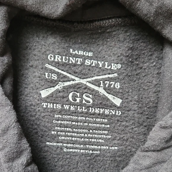Grunt Style Black Hoodie with Patches - Picture 2 of 3